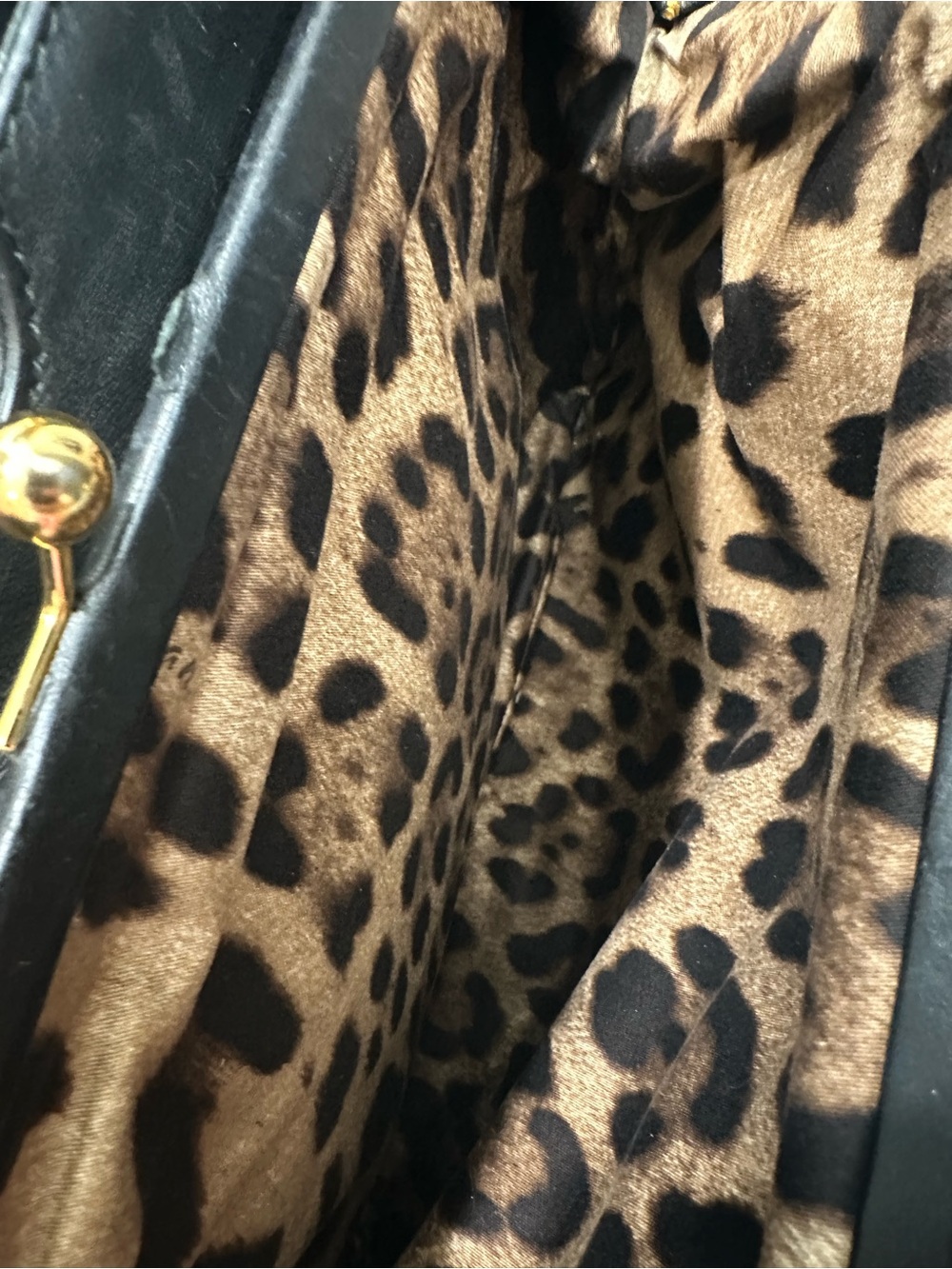 Dolce & Gabbana Black Floral Lace Leather Satchel Leopard Lined | Italy with COA - Picture 12 of 15